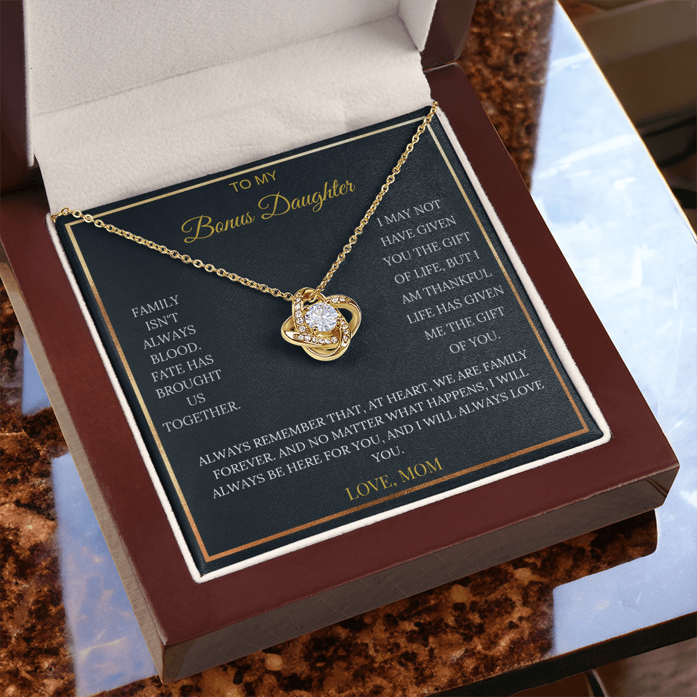 To My Bonus Daughter – Love Knot Necklace | Heartfelt Keepsake Gift from Mom