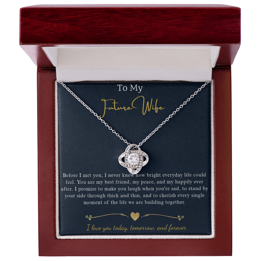 Love Knot Crystal Pendant Necklace, 14k White Gold Finish
