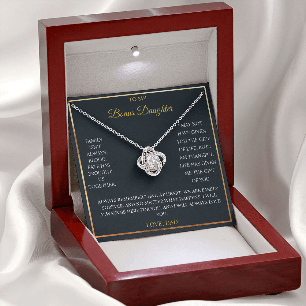 To My Bonus Daughter – Love Knot Necklace | Heartfelt Keepsake Gift from Dad