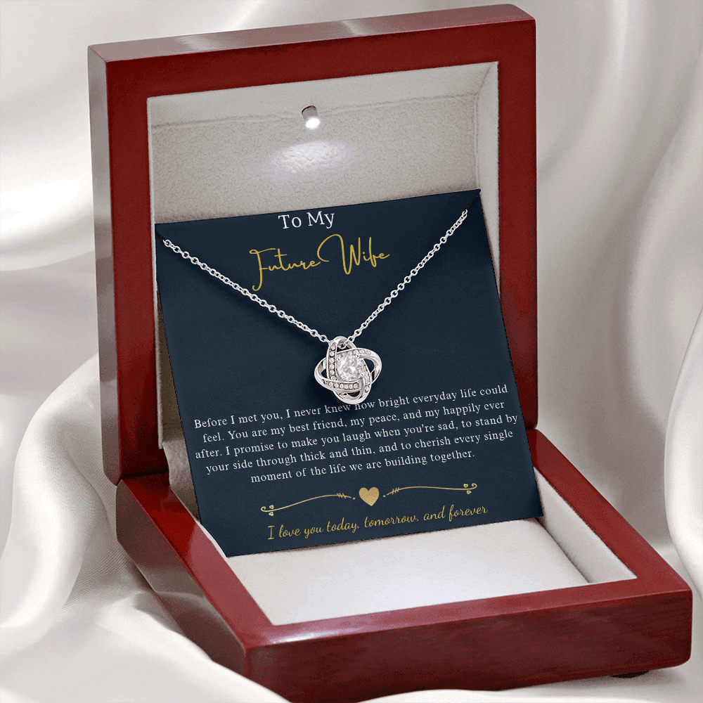 Love Knot Crystal Pendant Necklace, 14k White Gold Finish