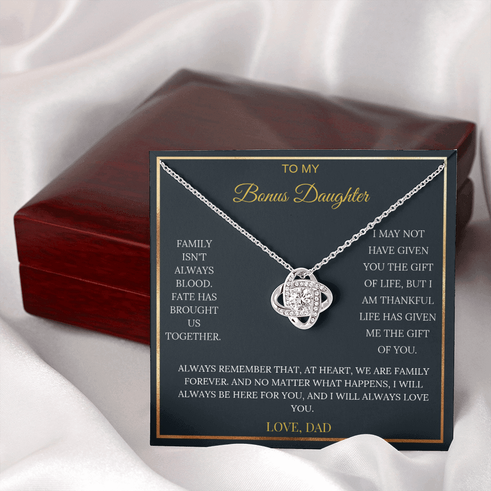 To My Bonus Daughter – Love Knot Necklace | Heartfelt Keepsake Gift from Dad