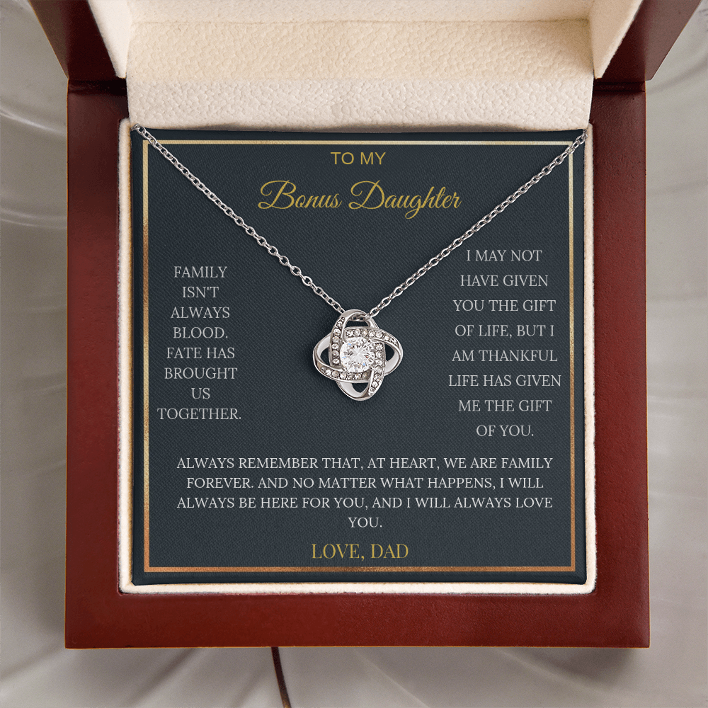 To My Bonus Daughter – Love Knot Necklace | Heartfelt Keepsake Gift from Dad