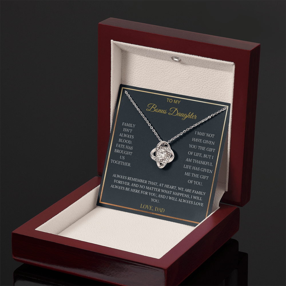 To My Bonus Daughter – Love Knot Necklace | Heartfelt Keepsake Gift from Dad