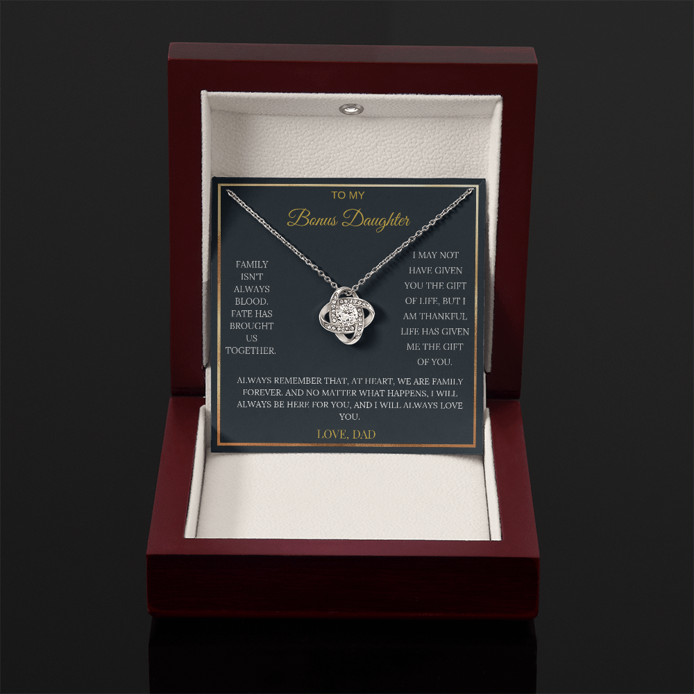 To My Bonus Daughter – Love Knot Necklace | Heartfelt Keepsake Gift from Dad