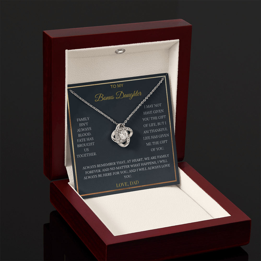 To My Bonus Daughter – Love Knot Necklace | Heartfelt Keepsake Gift from Dad