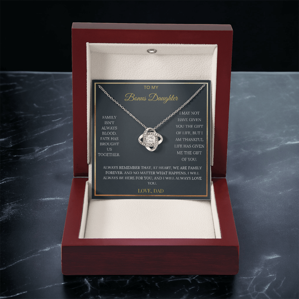 To My Bonus Daughter – Love Knot Necklace | Heartfelt Keepsake Gift from Dad