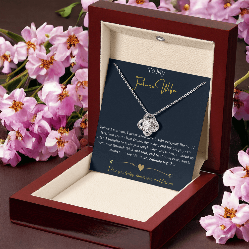Love Knot Crystal Pendant Necklace, 14k White Gold Finish