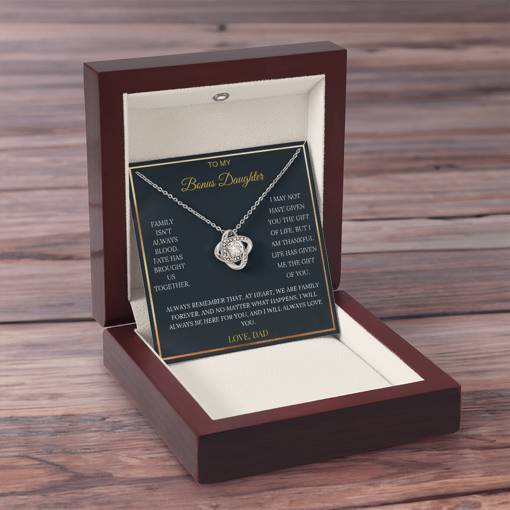 To My Bonus Daughter – Love Knot Necklace | Heartfelt Keepsake Gift from Dad