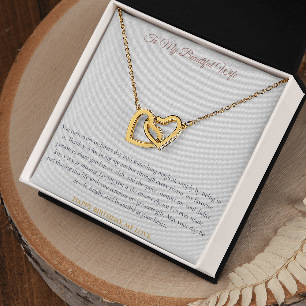 To My Beautiful Wife Interlocking Hearts Necklace | Birthday Gift