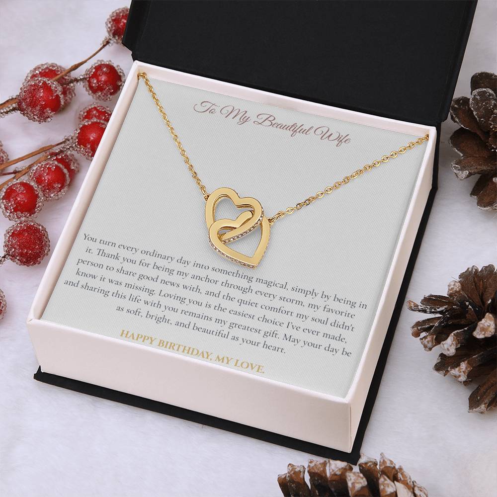 To My Beautiful Wife Interlocking Hearts Necklace | Birthday Gift