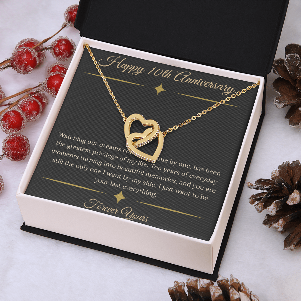 10th Anniversary Gift for Wife - "Dreams Come True" Interlocking Hearts Necklace