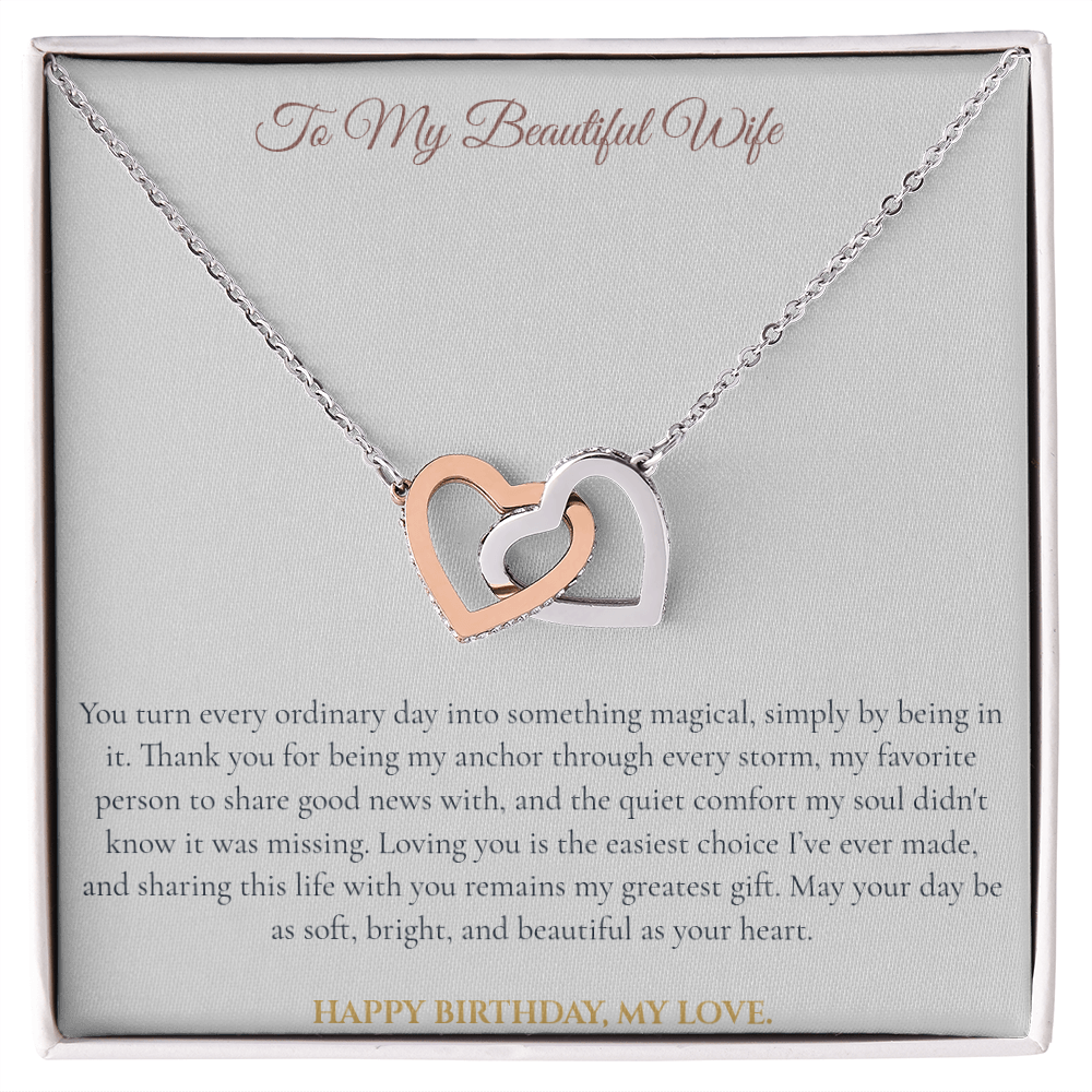 To My Beautiful Wife Interlocking Hearts Necklace | Birthday Gift