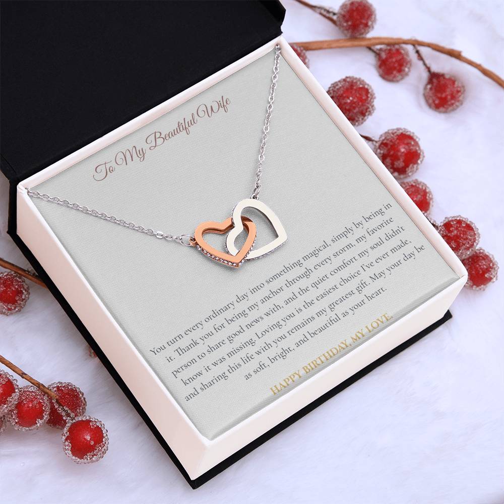 To My Beautiful Wife Interlocking Hearts Necklace | Birthday Gift