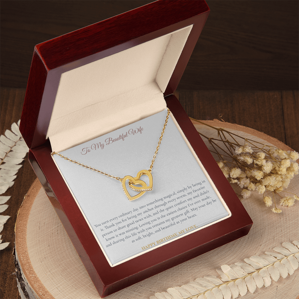 To My Beautiful Wife Interlocking Hearts Necklace | Birthday Gift