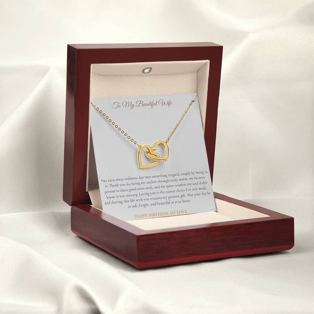 To My Beautiful Wife Interlocking Hearts Necklace | Birthday Gift