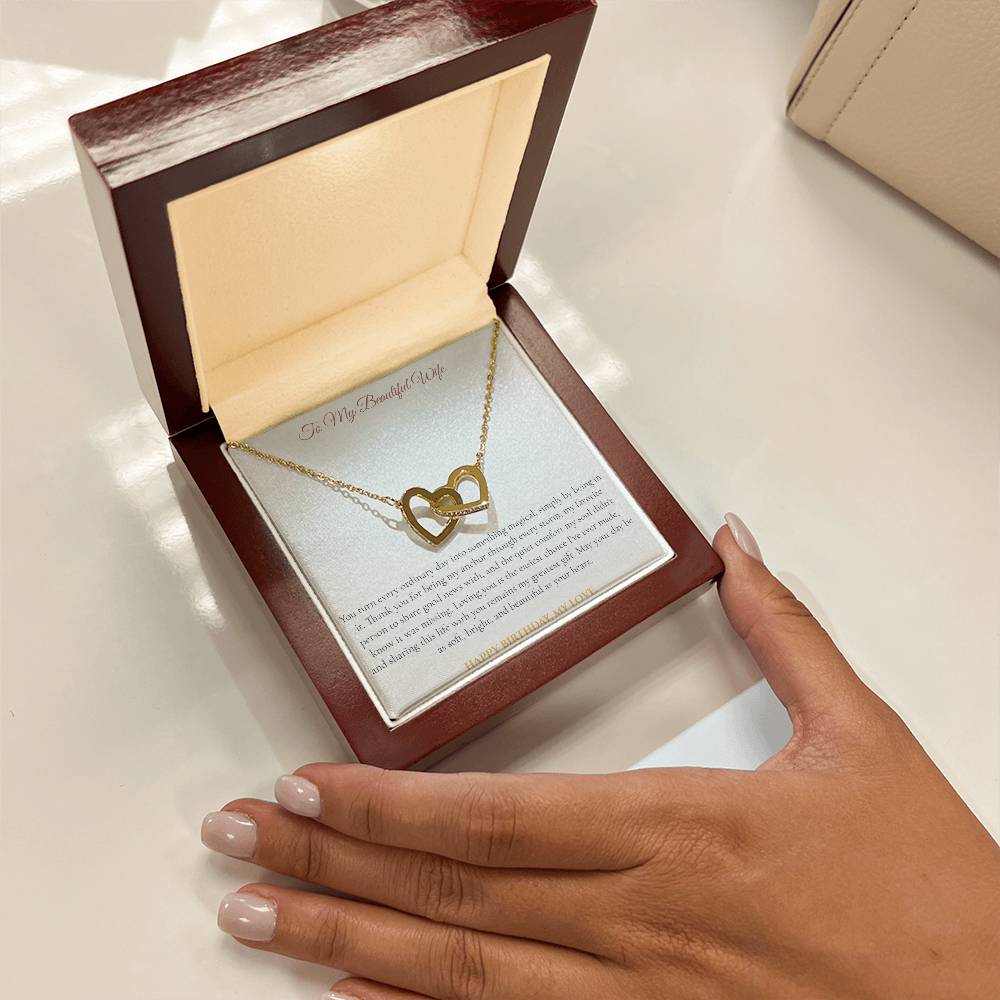 To My Beautiful Wife Interlocking Hearts Necklace | Birthday Gift