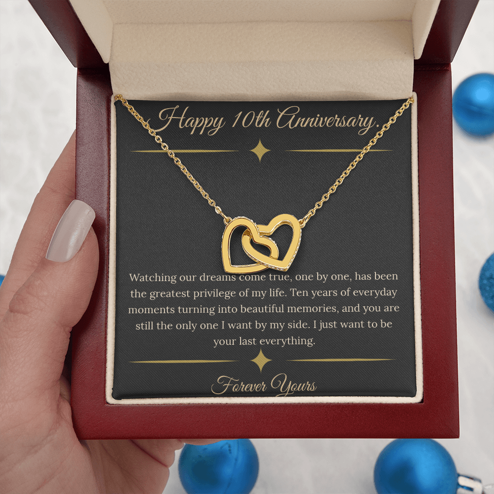 10th Anniversary Gift for Wife - "Dreams Come True" Interlocking Hearts Necklace