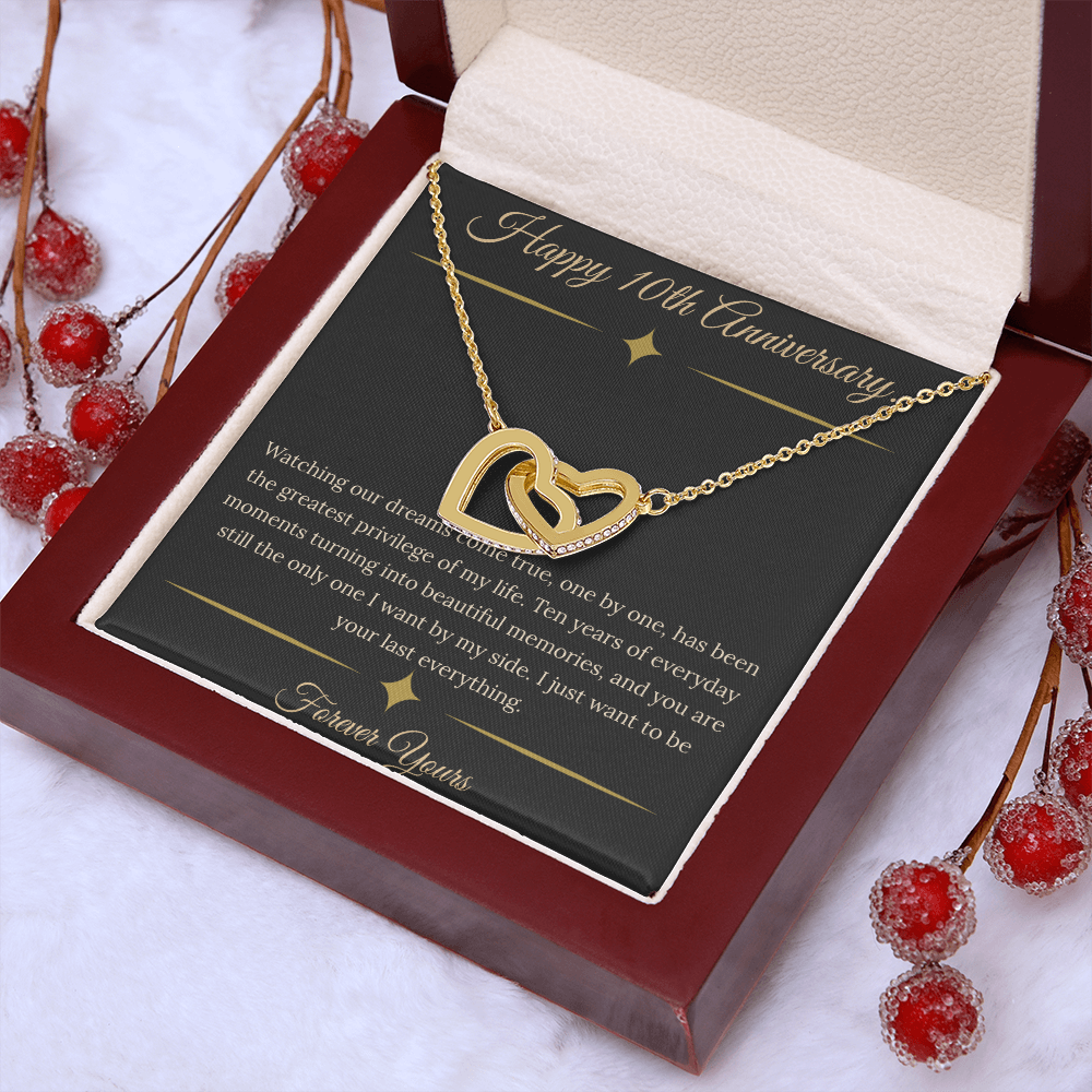 10th Anniversary Gift for Wife - "Dreams Come True" Interlocking Hearts Necklace