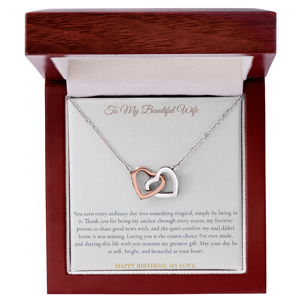 To My Beautiful Wife Interlocking Hearts Necklace | Birthday Gift