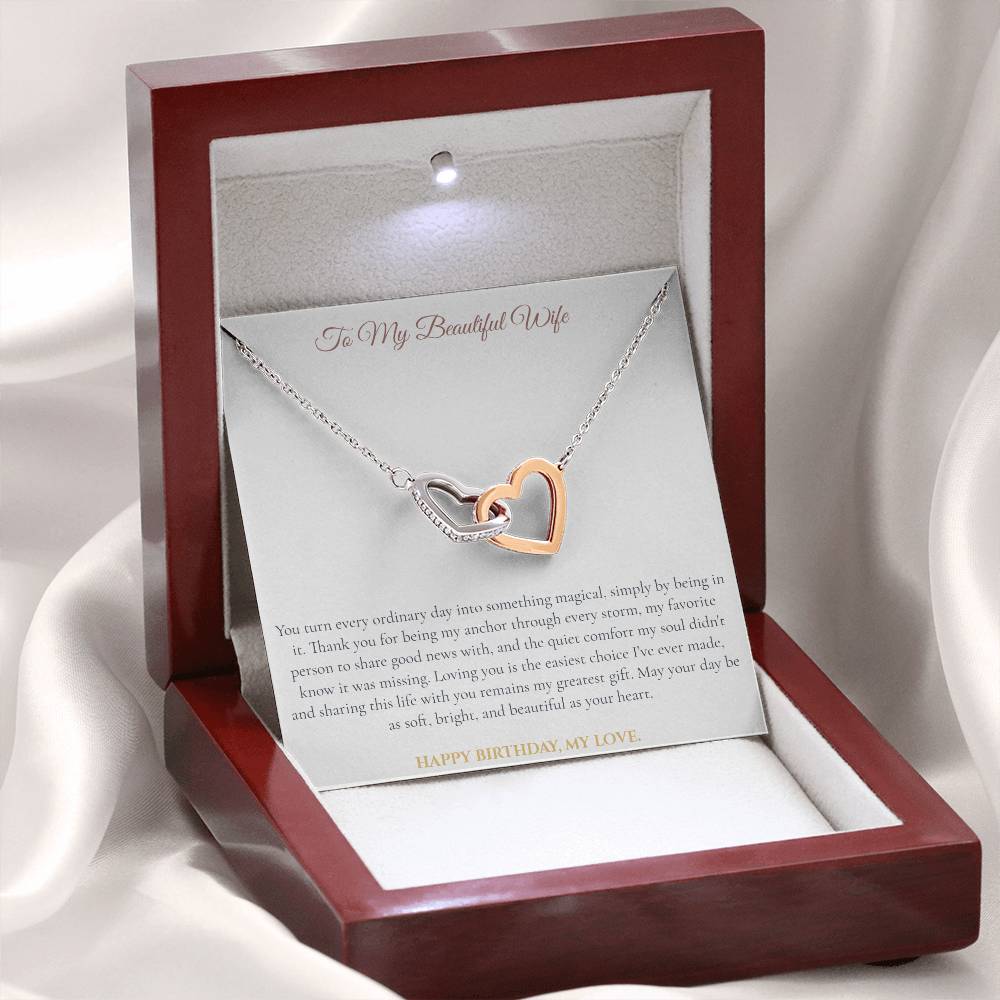 To My Beautiful Wife Interlocking Hearts Necklace | Birthday Gift