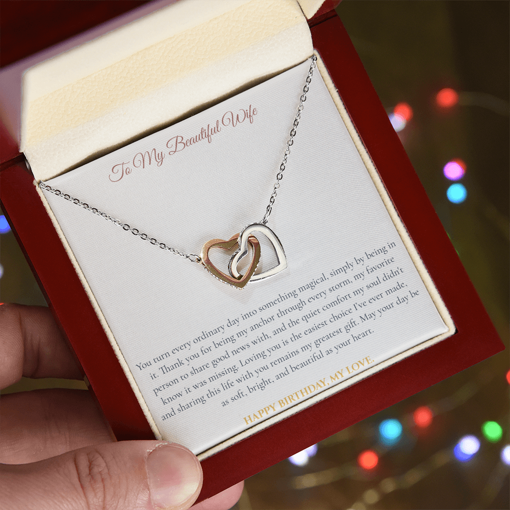 To My Beautiful Wife Interlocking Hearts Necklace | Birthday Gift