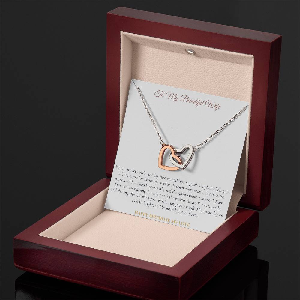 To My Beautiful Wife Interlocking Hearts Necklace | Birthday Gift