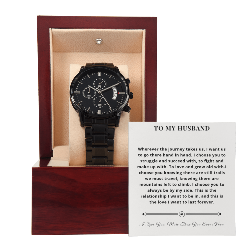 Personalized luxury men's watch gift set in wood presentation box