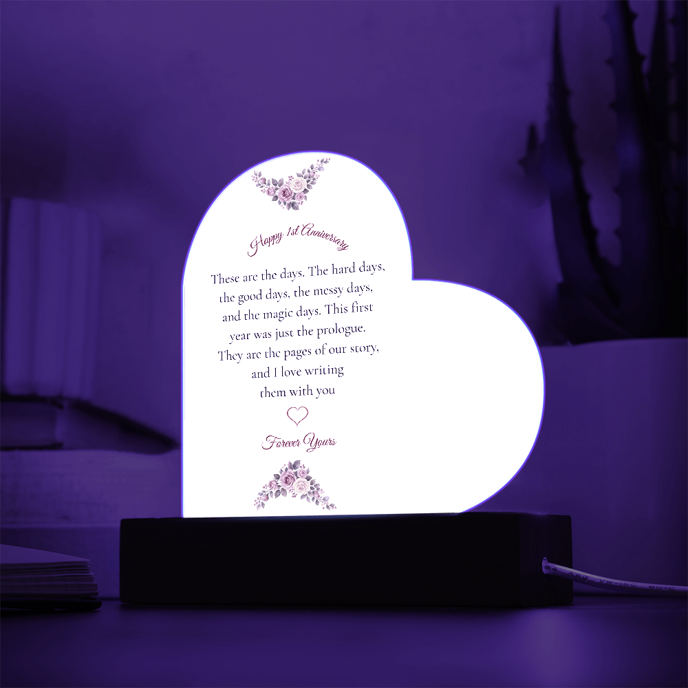1st Anniversary Gift for Wife - The "Messy & Magic" LED Heart Plaque