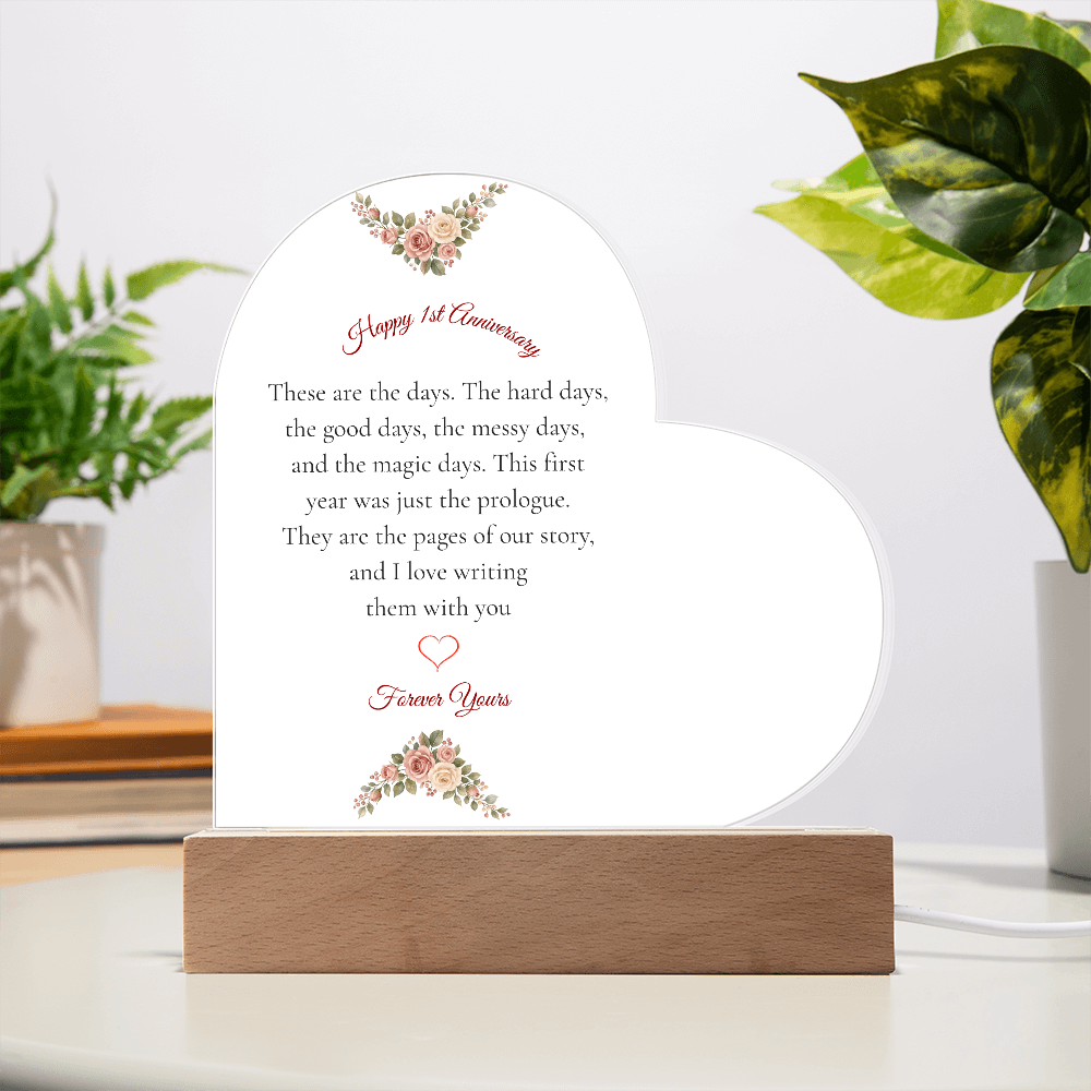 1st Anniversary Gift for Wife - The "Messy & Magic" LED Heart Plaque