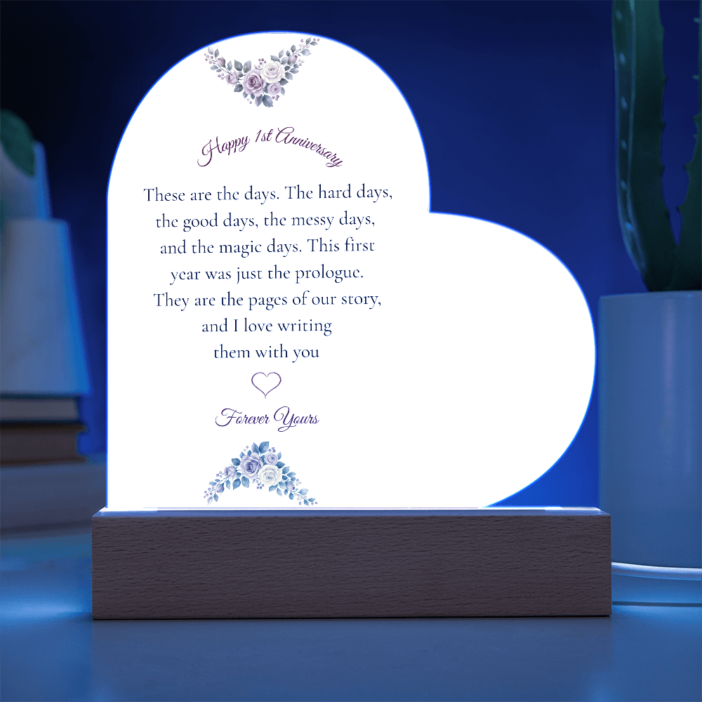 1st Anniversary Gift for Wife - The "Messy & Magic" LED Heart Plaque
