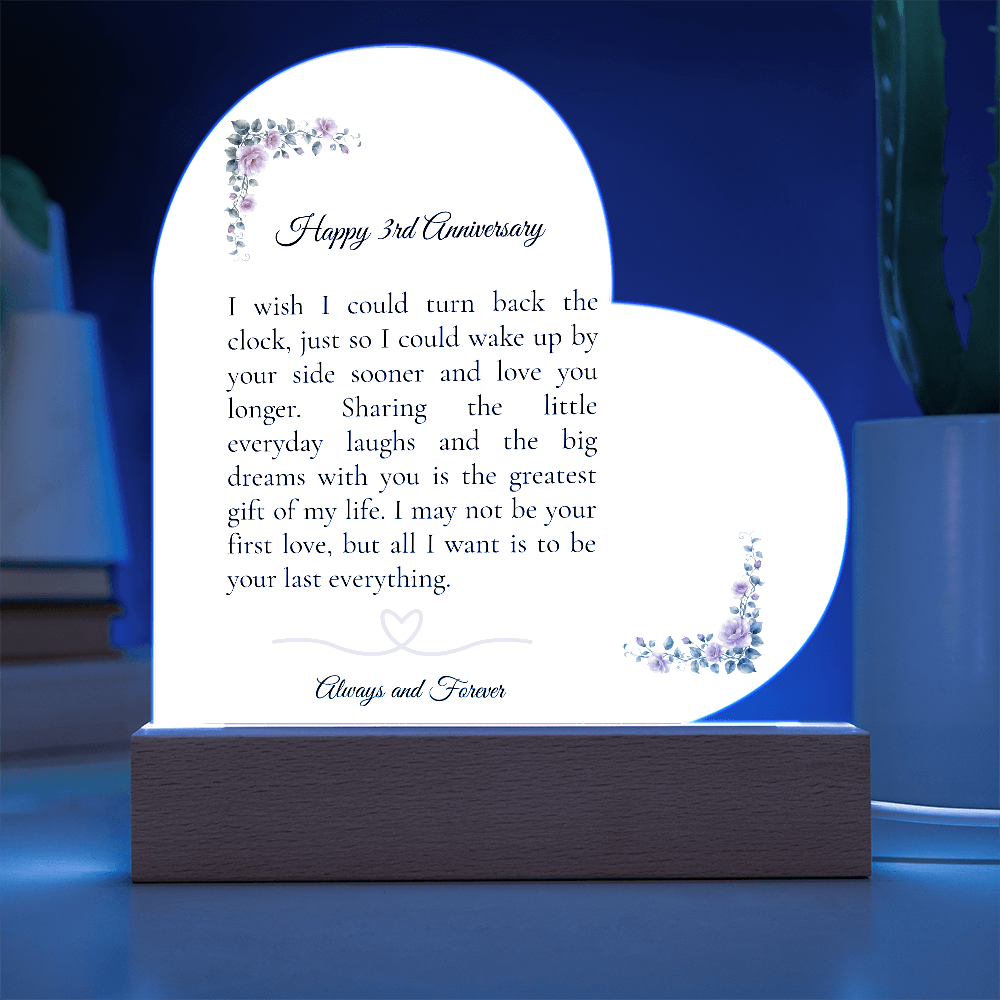 3rd Anniversary Gift for Wife - The "Last Everything" LED Heart Plaque