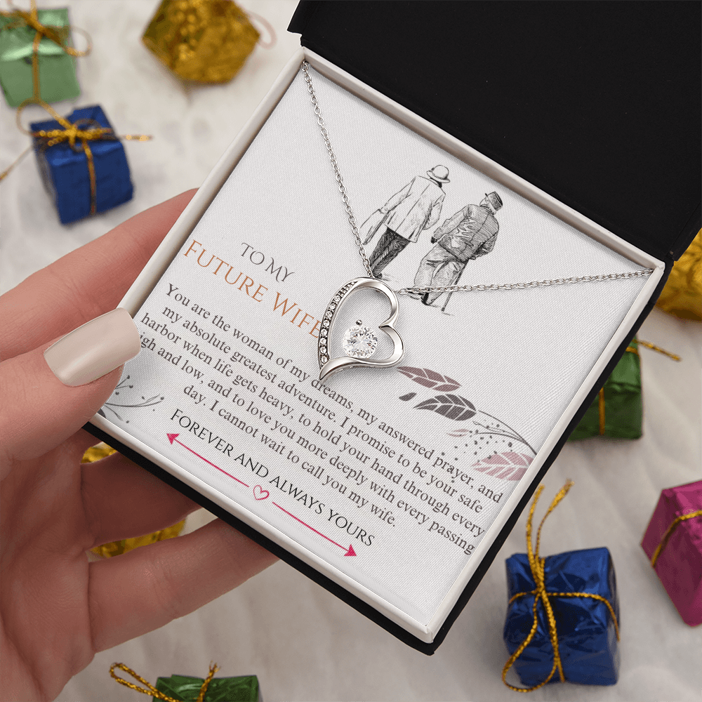 Forever Love Heart Pendant Necklace, 14k White Gold Finish