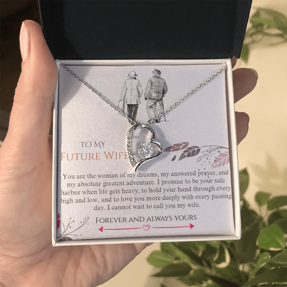 Forever Love Heart Pendant Necklace, 14k White Gold Finish