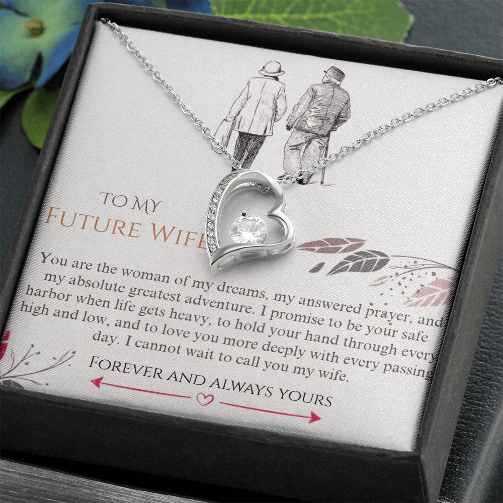 Forever Love Heart Pendant Necklace, 14k White Gold Finish