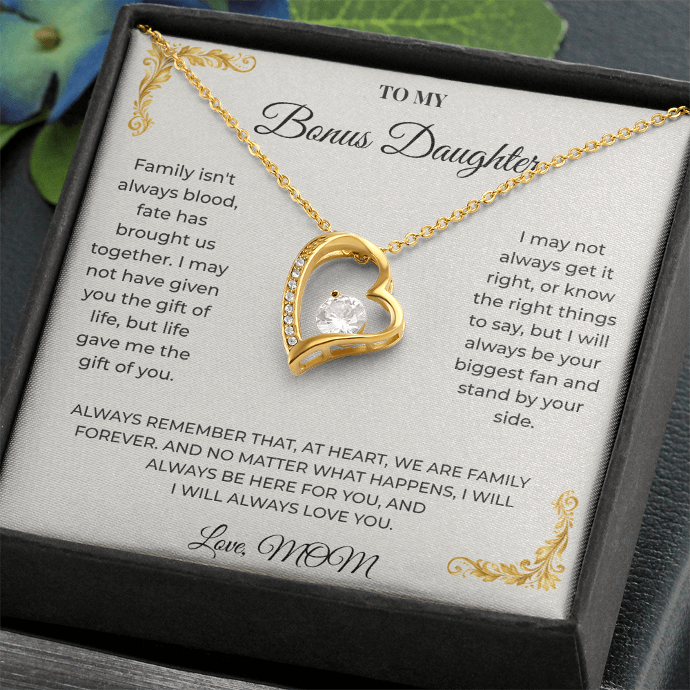 18k yellow gold finish Forever Love crystal pendant close-up