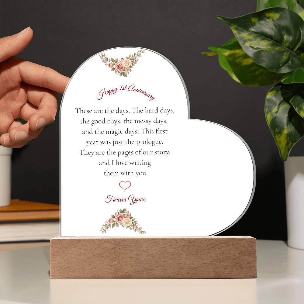 1st Anniversary Gift for Wife - The "Messy & Magic" LED Heart Plaque