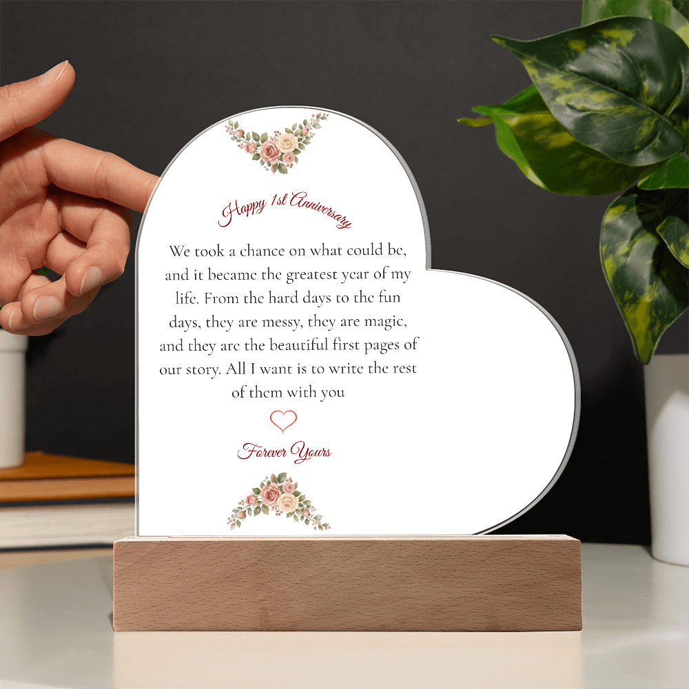 1st Anniversary Gift for Wife - The "Messy & Magic" LED Heart Plaque