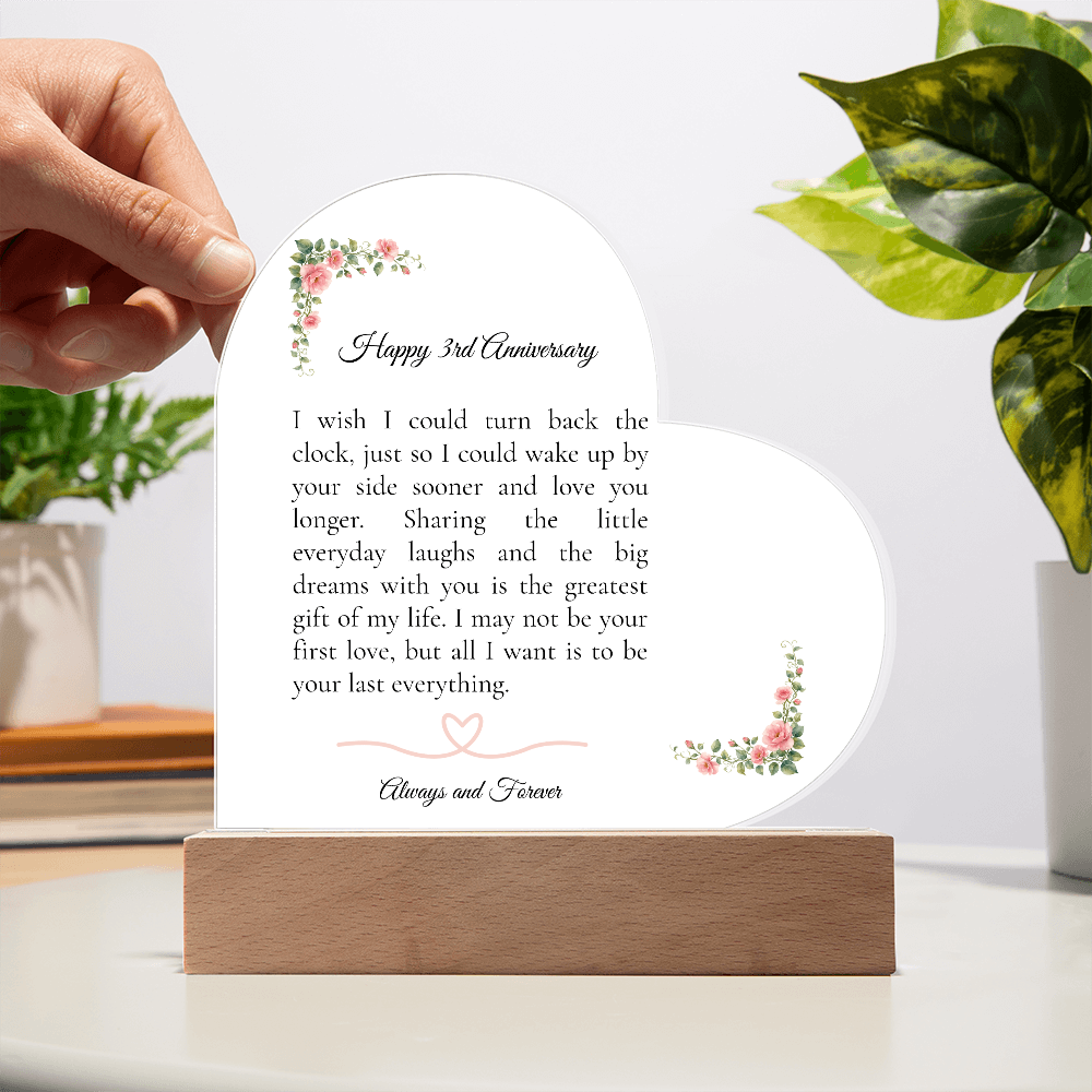 3rd Anniversary Gift for Wife - The "Last Everything" LED Heart Plaque