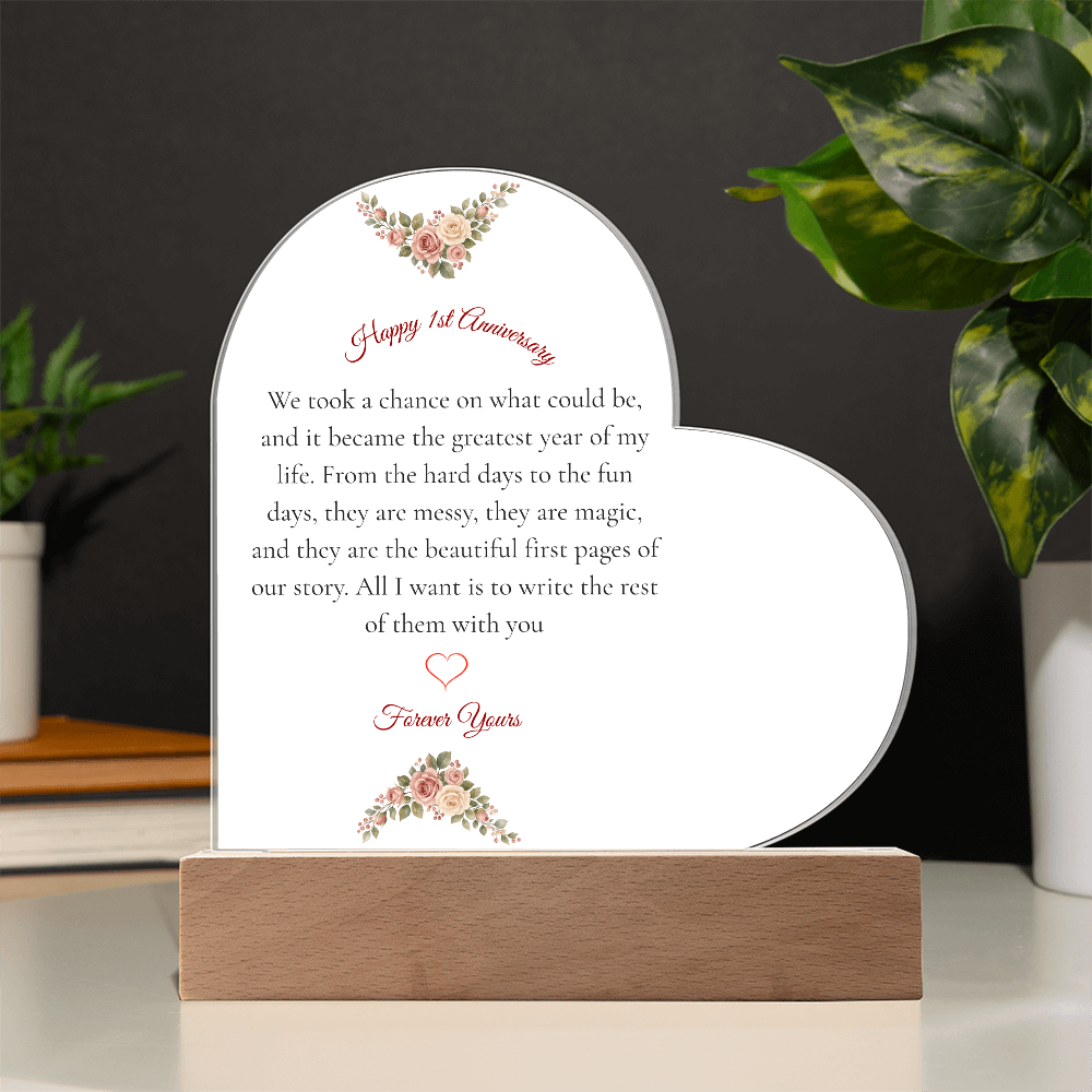 1st Anniversary Gift for Wife - The "Messy & Magic" LED Heart Plaque