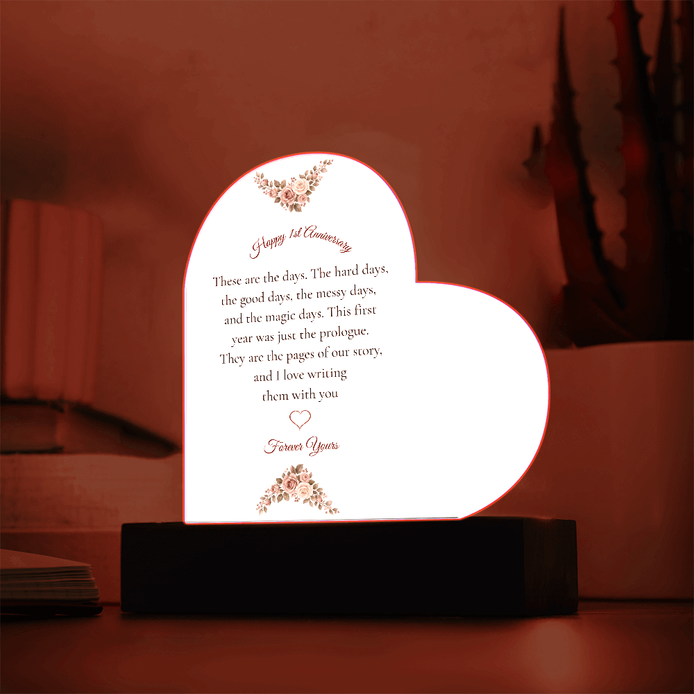 1st Anniversary Gift for Wife - The "Messy & Magic" LED Heart Plaque