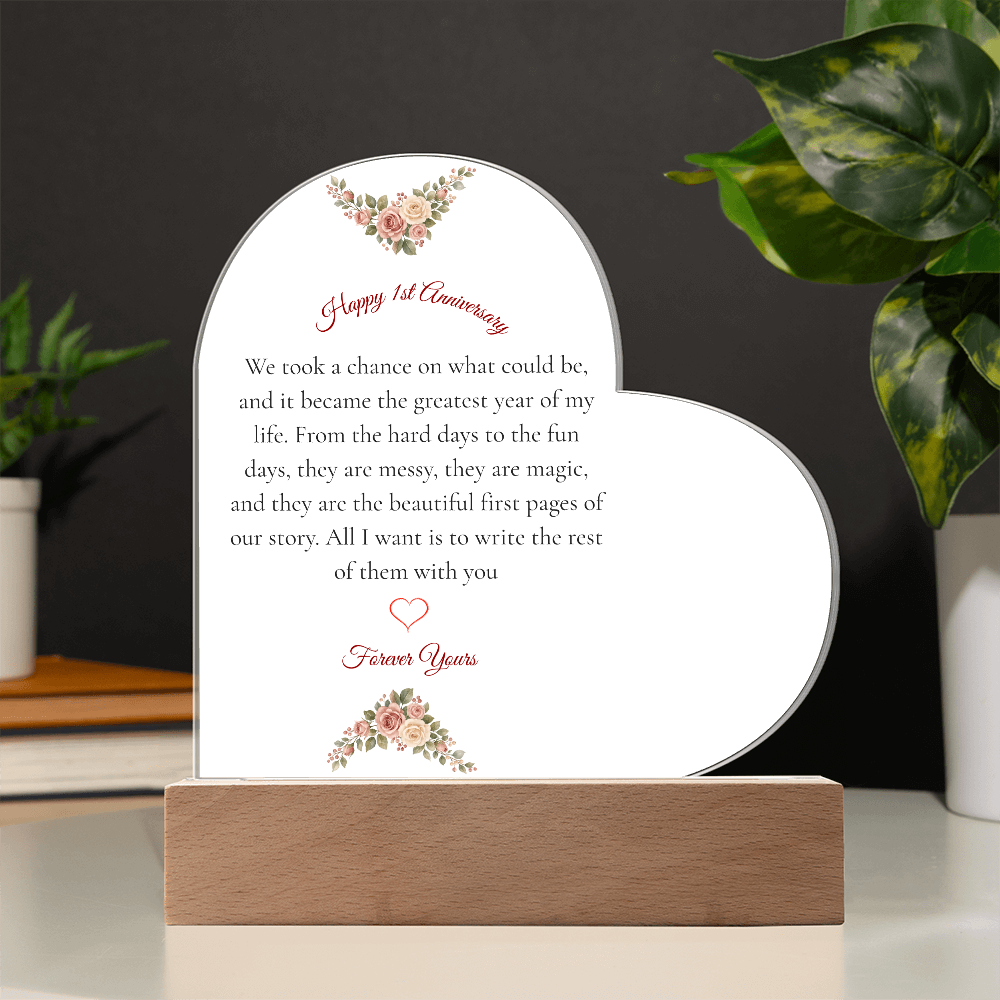 1st Anniversary Gift for Wife - The "Messy & Magic" LED Heart Plaque