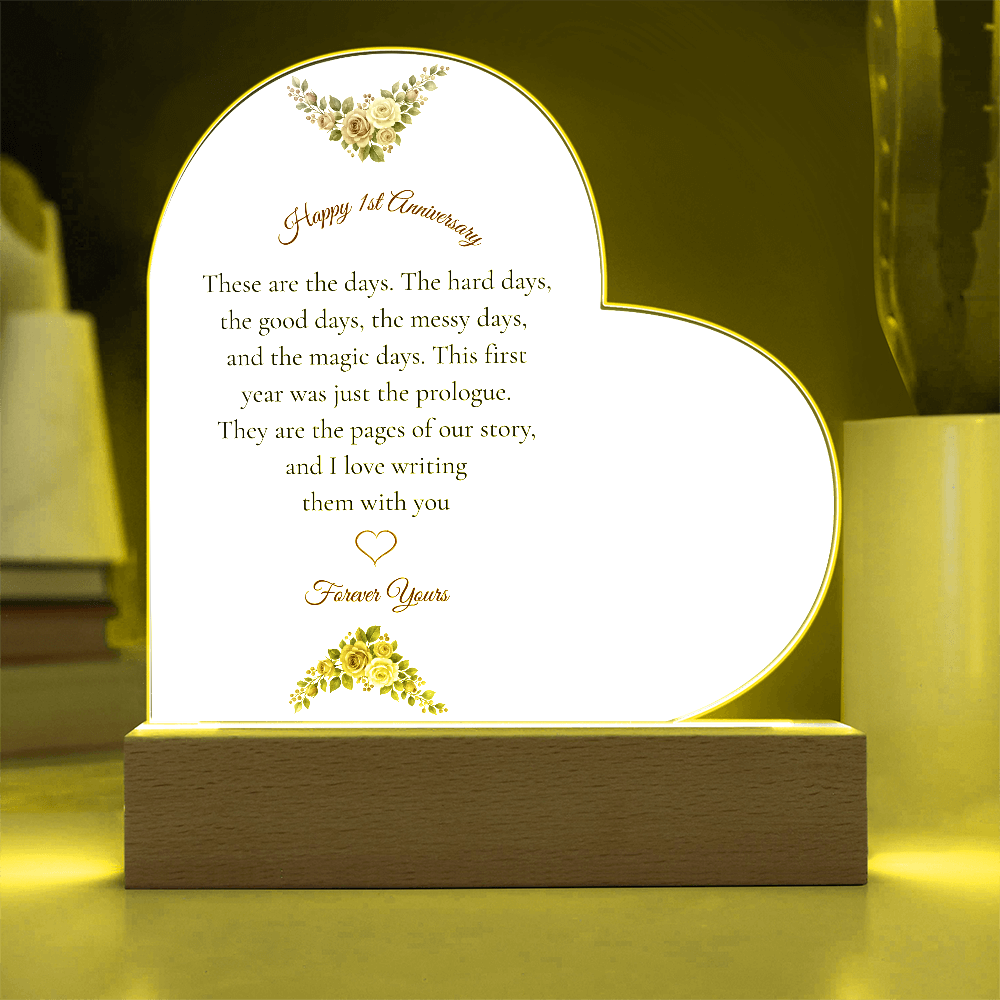 1st Anniversary Gift for Wife - The "Messy & Magic" LED Heart Plaque