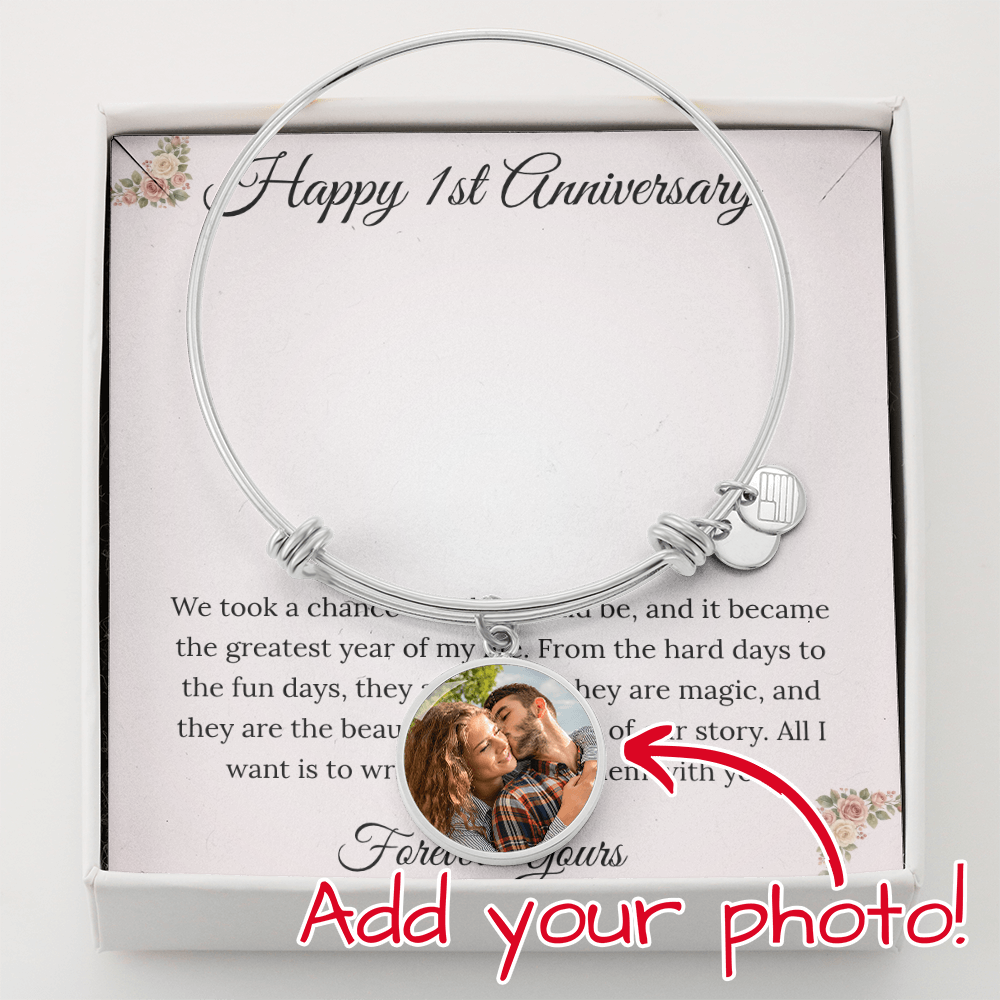 Personalized 1st Anniversary Photo Bangle & Custom Engraving