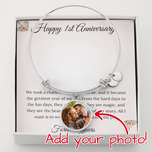 Personalized 1st Anniversary Photo Bangle & Custom Engraving