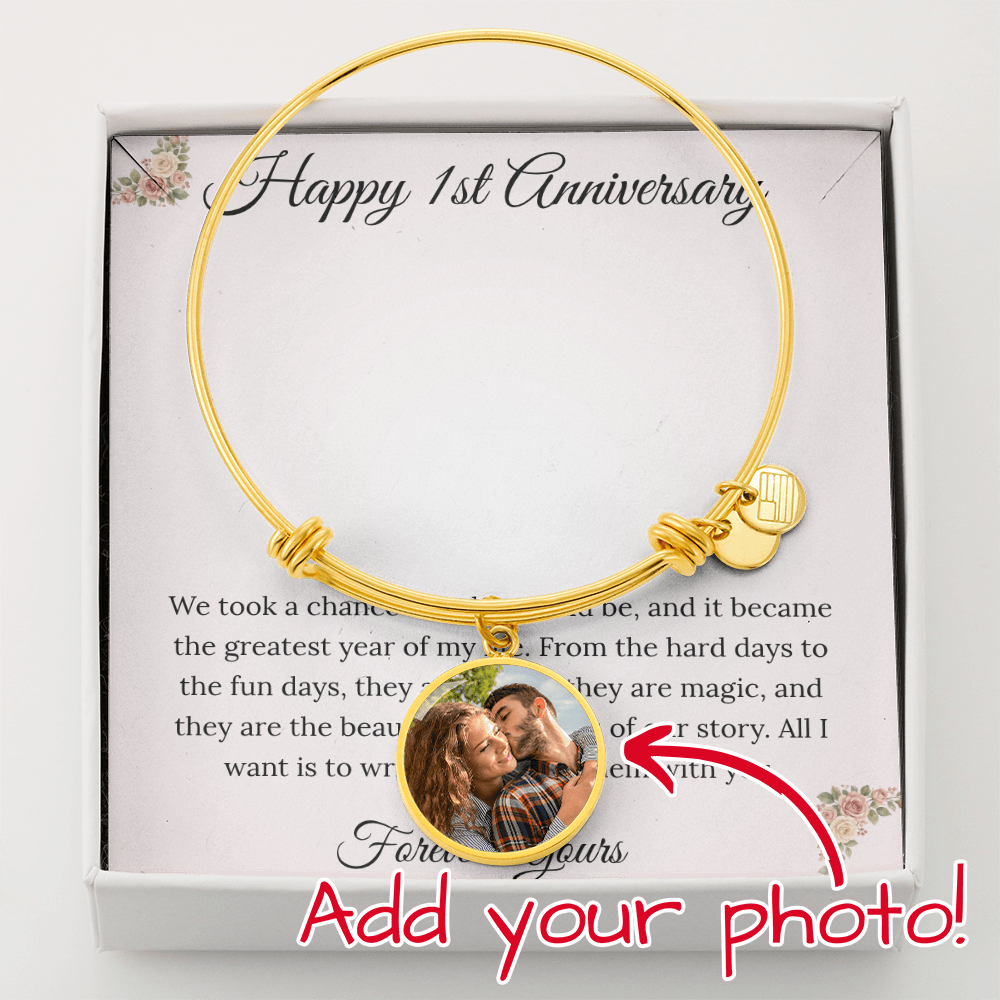 Personalized 1st Anniversary Photo Bangle & Custom Engraving